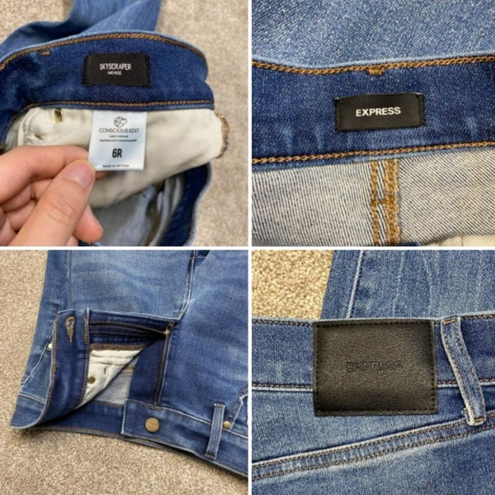 Distressed boho Indie Sleaze Express Skyscraper Mid Rise Bootcut Jeans womens 6R - Picture 4 of 11